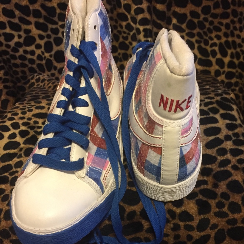 Nike sequin high tops pink blue red checker